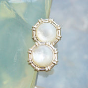 Sterling Silver Mother Of Pearl Button Studs, Iridescent Cabochon, Omega Back Earrings, 3/4"