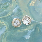 Sterling Silver Mother Of Pearl Button Studs, Iridescent Cabochon, Omega Back Earrings, 3/4"
