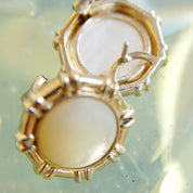 Sterling Silver Mother Of Pearl Button Studs, Iridescent Cabochon, Omega Back Earrings, 3/4"