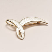 Signed Aksel Holmsen Norway Sterling Gilt White Enamel Guilloche Brooch, Modernist Abstract Design, 44mm