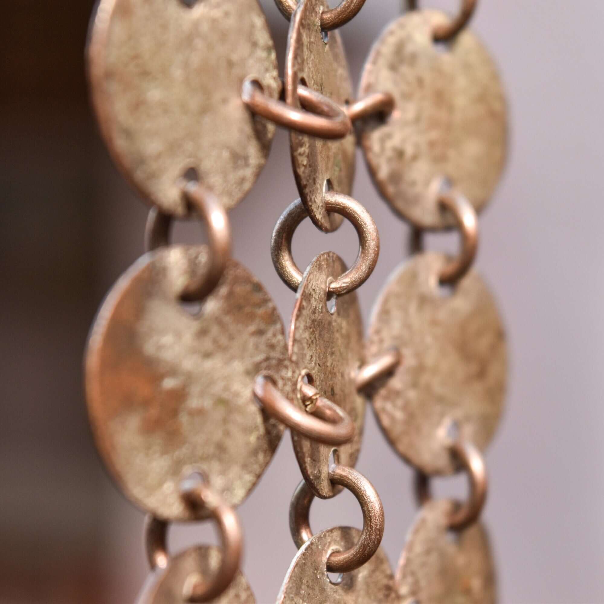 Handmade Mixed Metal Hammered Disc Bracelet, Wide 3-Row Chainmail Cuff, Bohemian Jewelry, 7" L