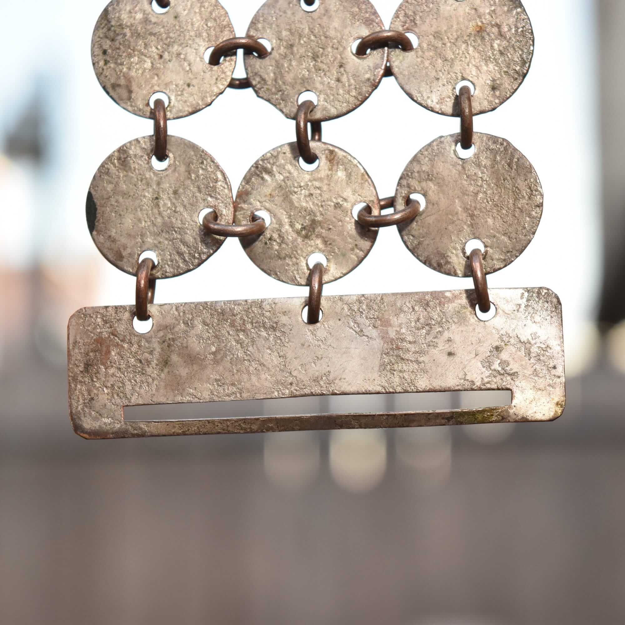 Handmade Mixed Metal Hammered Disc Bracelet, Wide 3-Row Chainmail Cuff, Bohemian Jewelry, 7" L