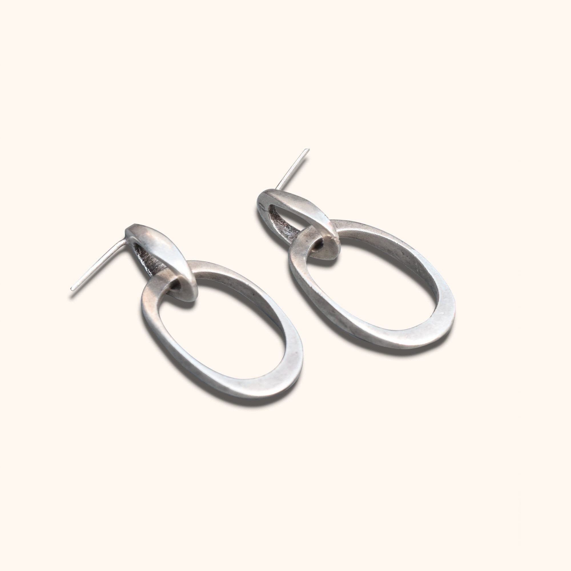 Industrial Sterling Silver Chain Link Earrings, Chunky Modernist Dangle Earrings, 4.5cm