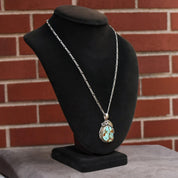 Signed Native American Turquoise Pendant In Sterling Silver, Leaf Swirl Motifs, Navajo Jewelry, 1.75" L