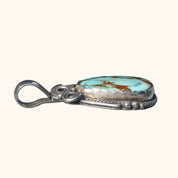 Signed Native American Turquoise Pendant In Sterling Silver, Leaf Swirl Motifs, Navajo Jewelry, 1.75" L