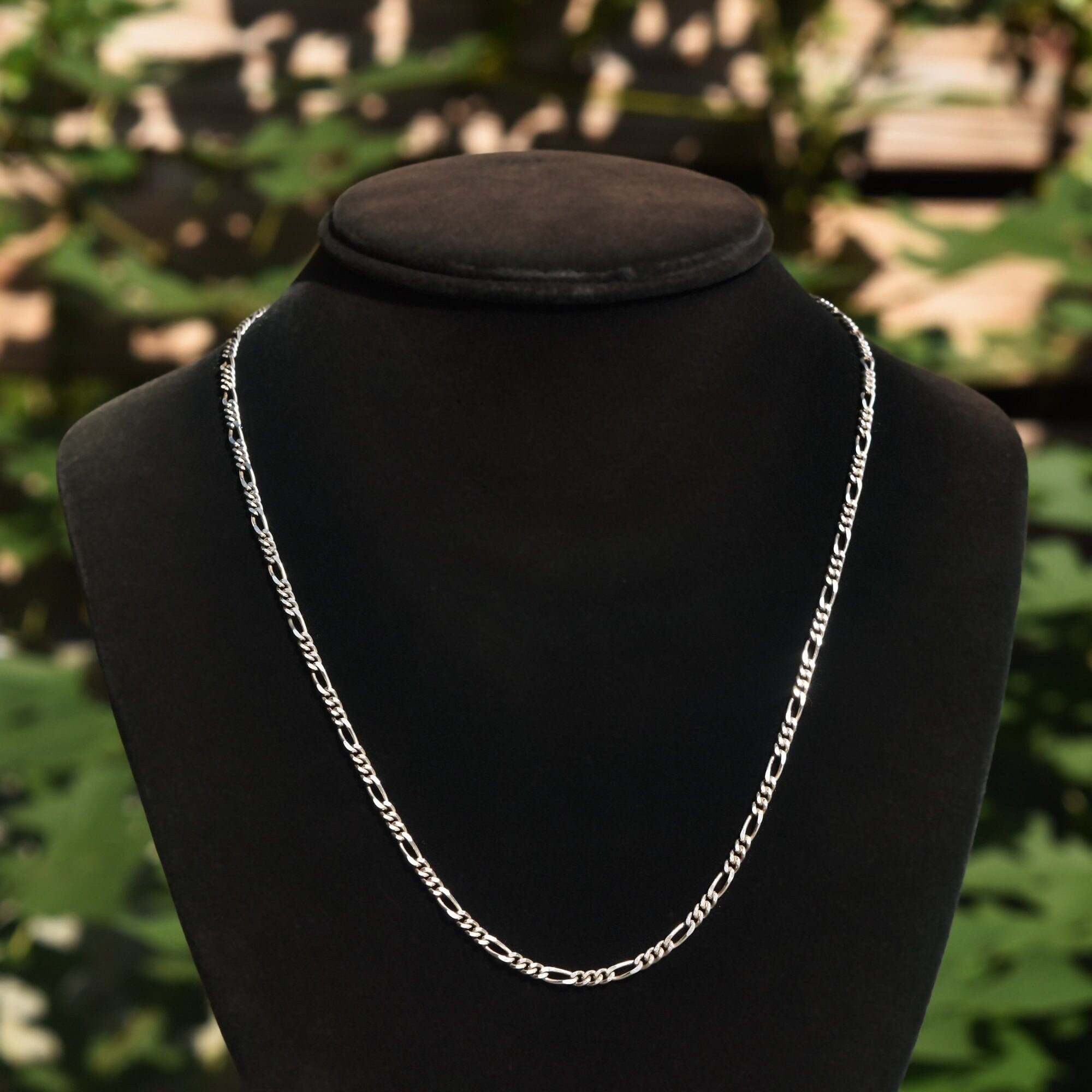 Italian Sterling Silver Figaro Chain, Classic 3mm Link Necklace, Vintage Unisex Chain, 19.75" L