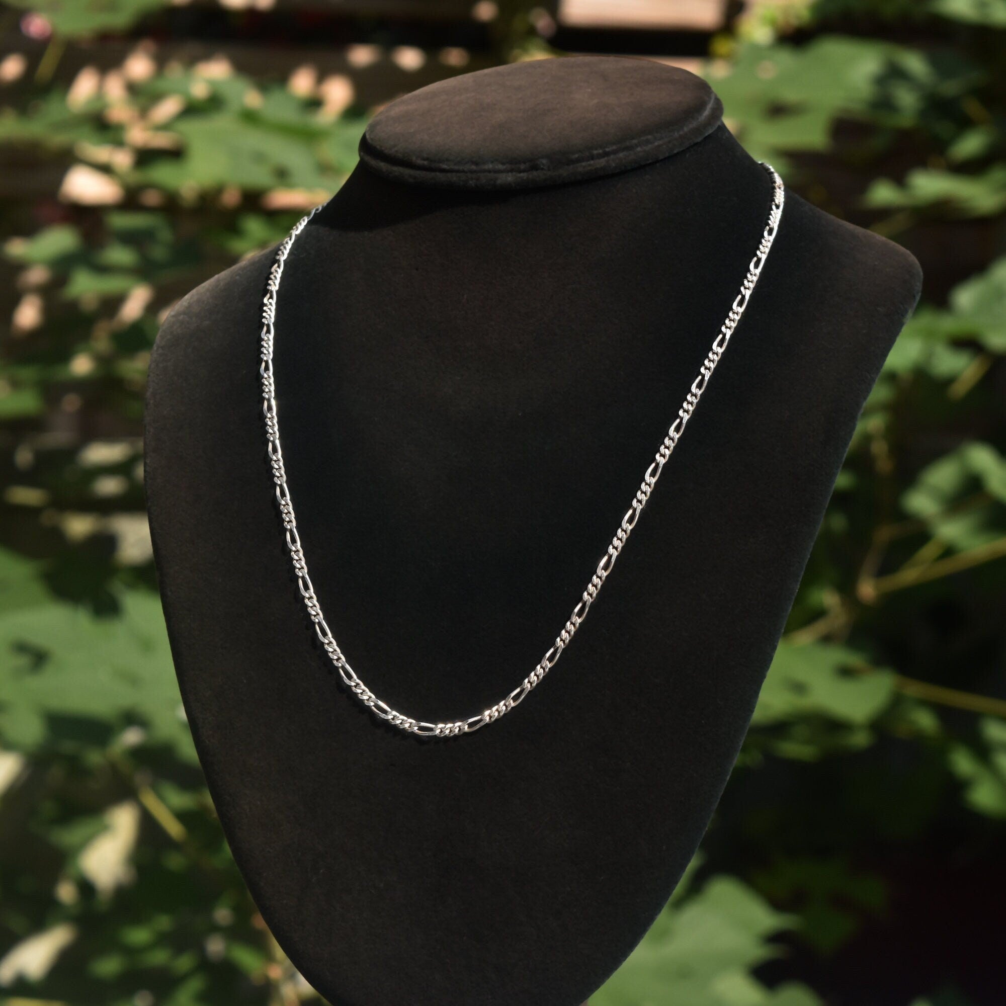 Italian Sterling Silver Figaro Chain, Classic 3mm Link Necklace, Vintage Unisex Chain, 19.75" L