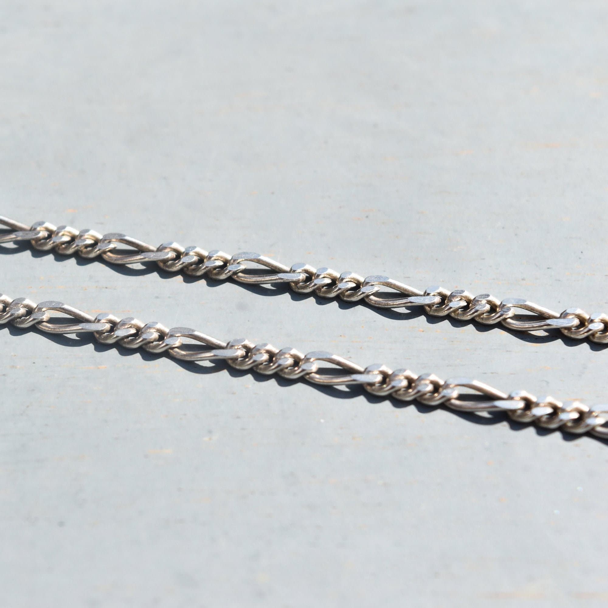 Italian Sterling Silver Figaro Chain, Classic 3mm Link Necklace, Vintage Unisex Chain, 19.75" L