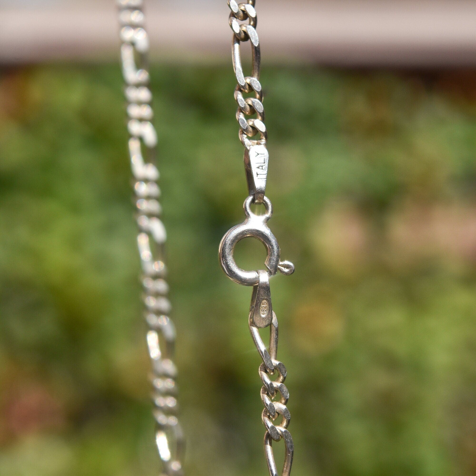 Italian Sterling Silver Figaro Chain, Classic 3mm Link Necklace, Vintage Unisex Chain, 19.75" L