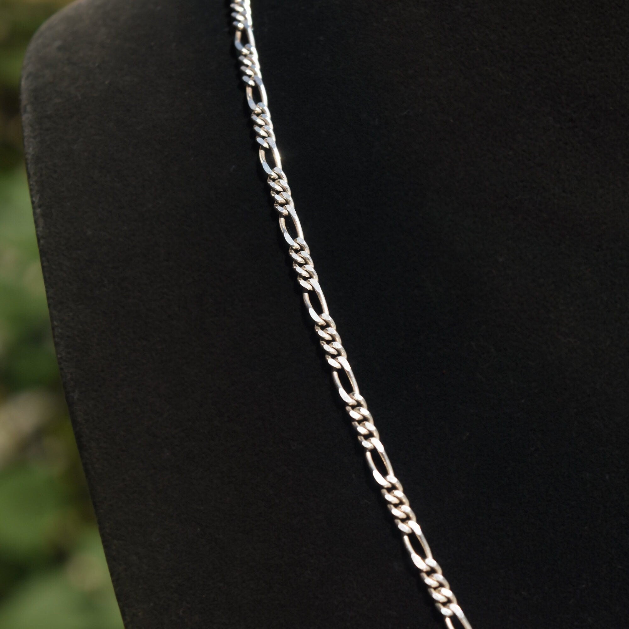 Italian Sterling Silver Figaro Chain, Classic 3mm Link Necklace, Vintage Unisex Chain, 19.75" L