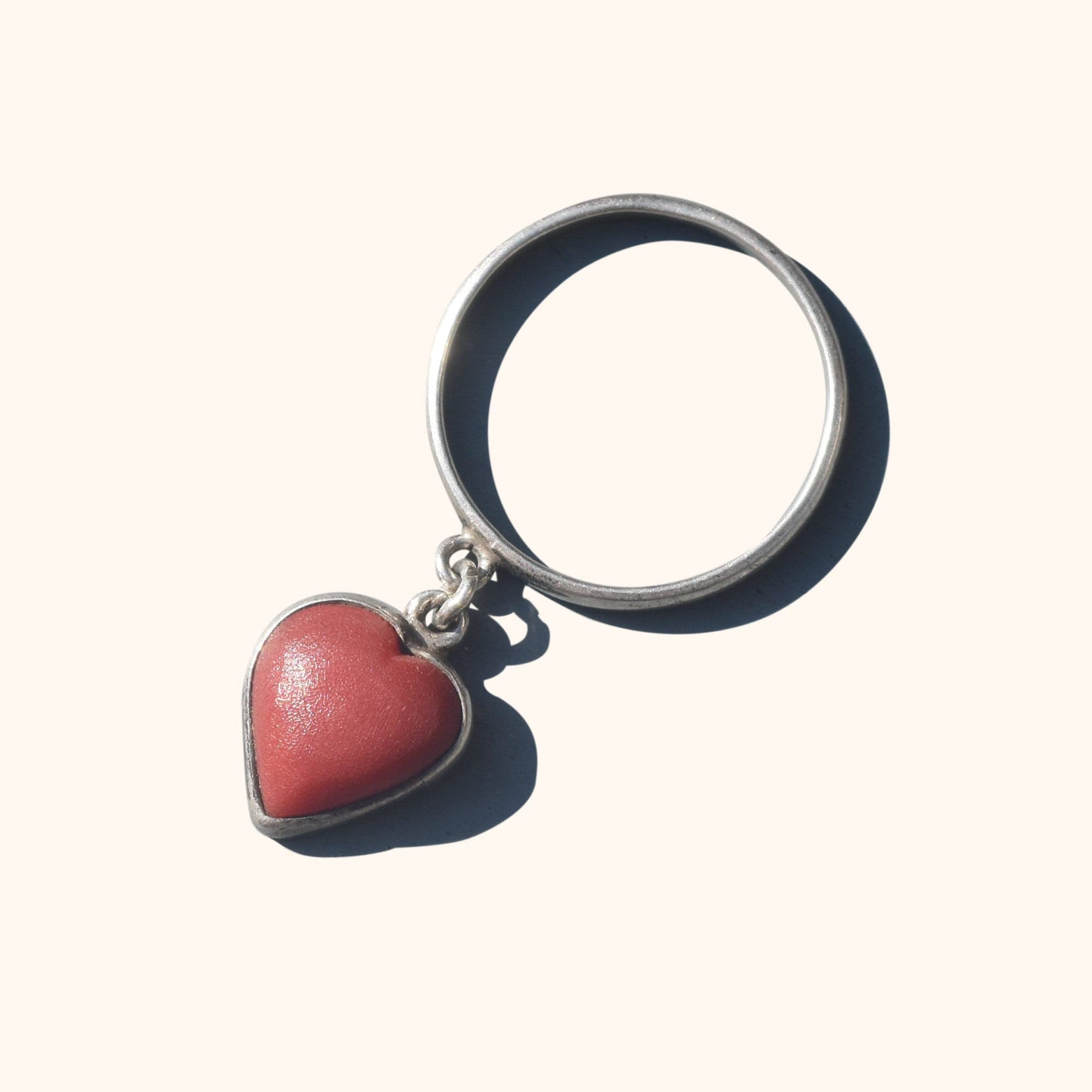 TAXCO Red Jasper Heart Dangle Ring In Sterling Silver, Stacking Ring, Mexican 925 Silver, Size 7 US