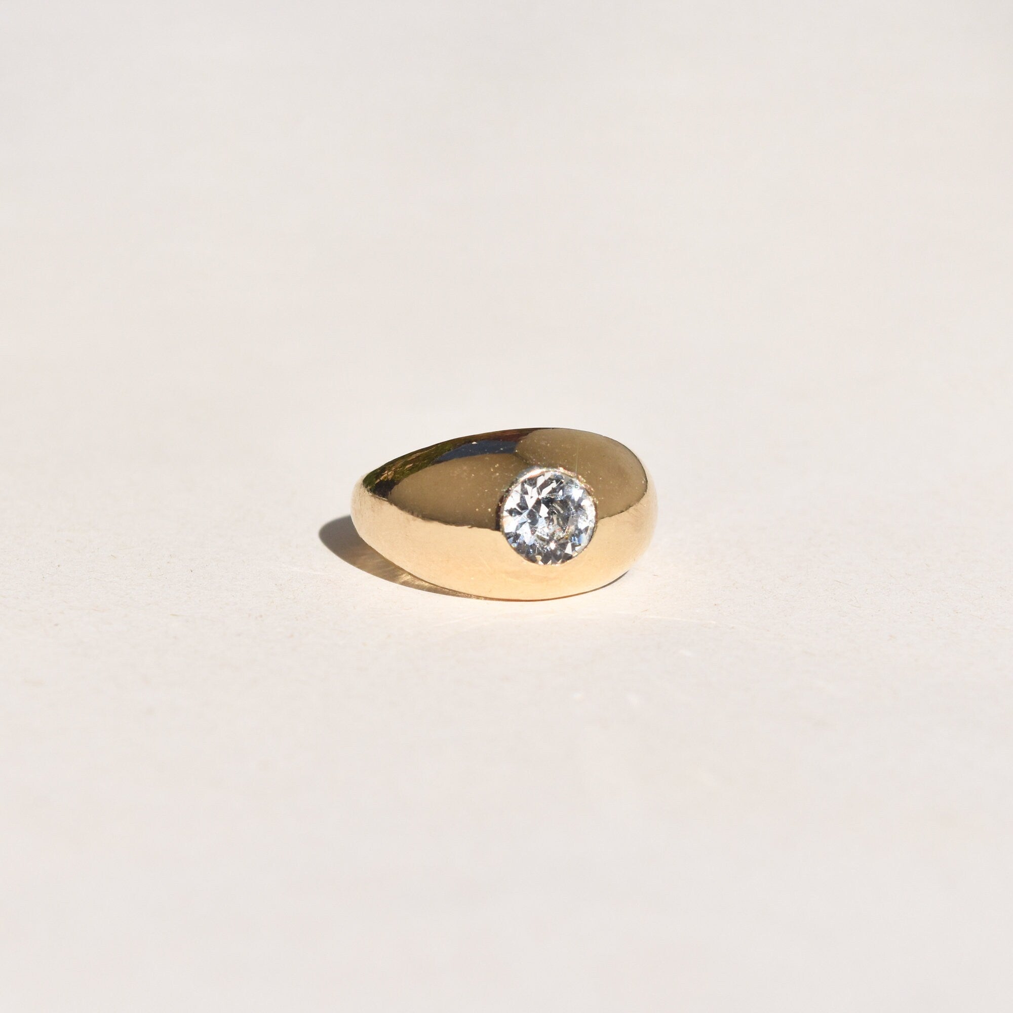 10K GF Paste Solitaire Dome Ring In Polished Yellow Gold, Victorian Wedding Ring, Size 7 US