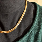 14K Yellow Gold Cuban Chain, 7mm Puffed Curb Link Necklace, Vintage Men's Jewelry, 18" L