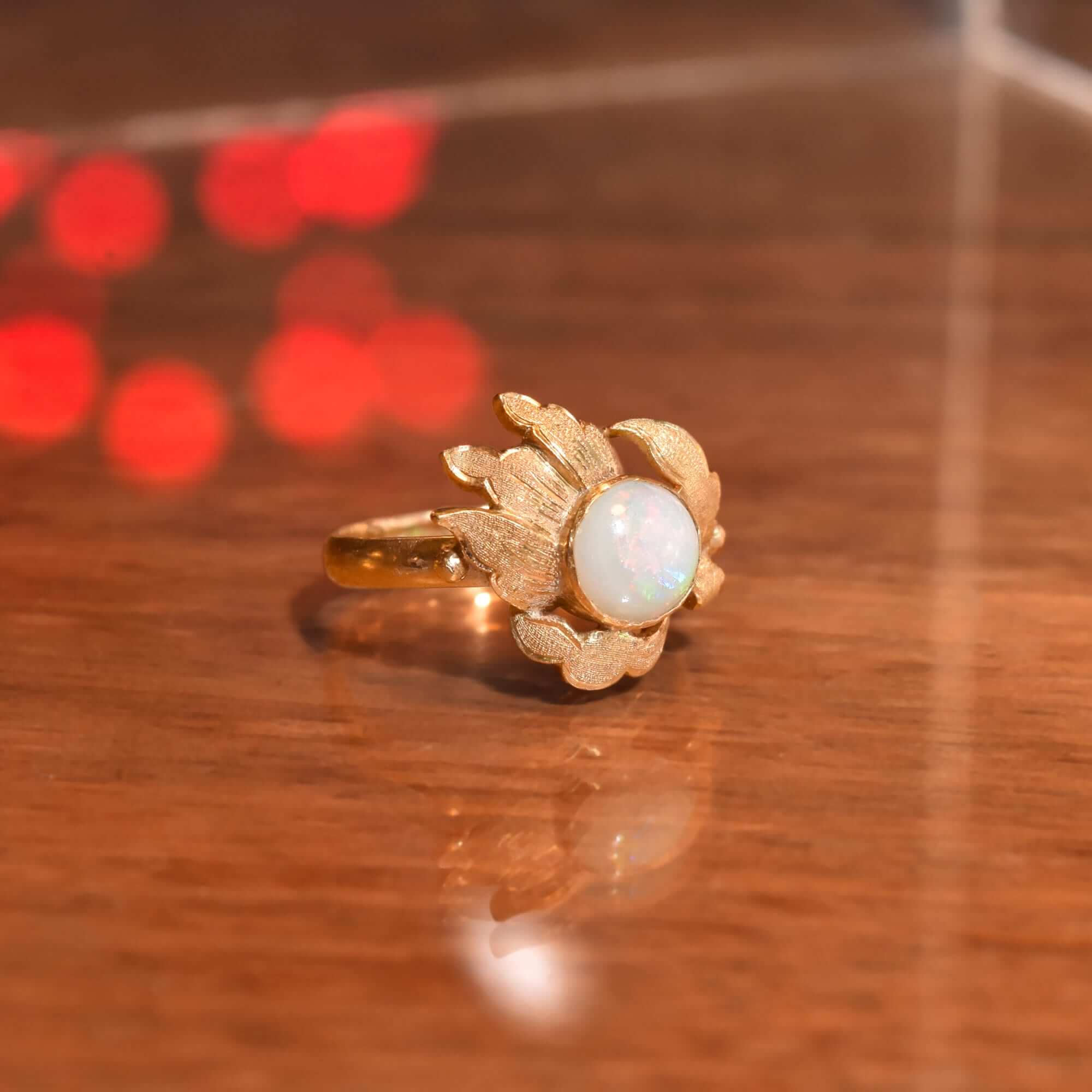 18K Gold Opal Cocktail Ring with Asymmetrical Leaf Setting