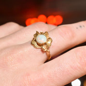 18K Gold Opal Cocktail Ring with Asymmetrical Leaf Setting