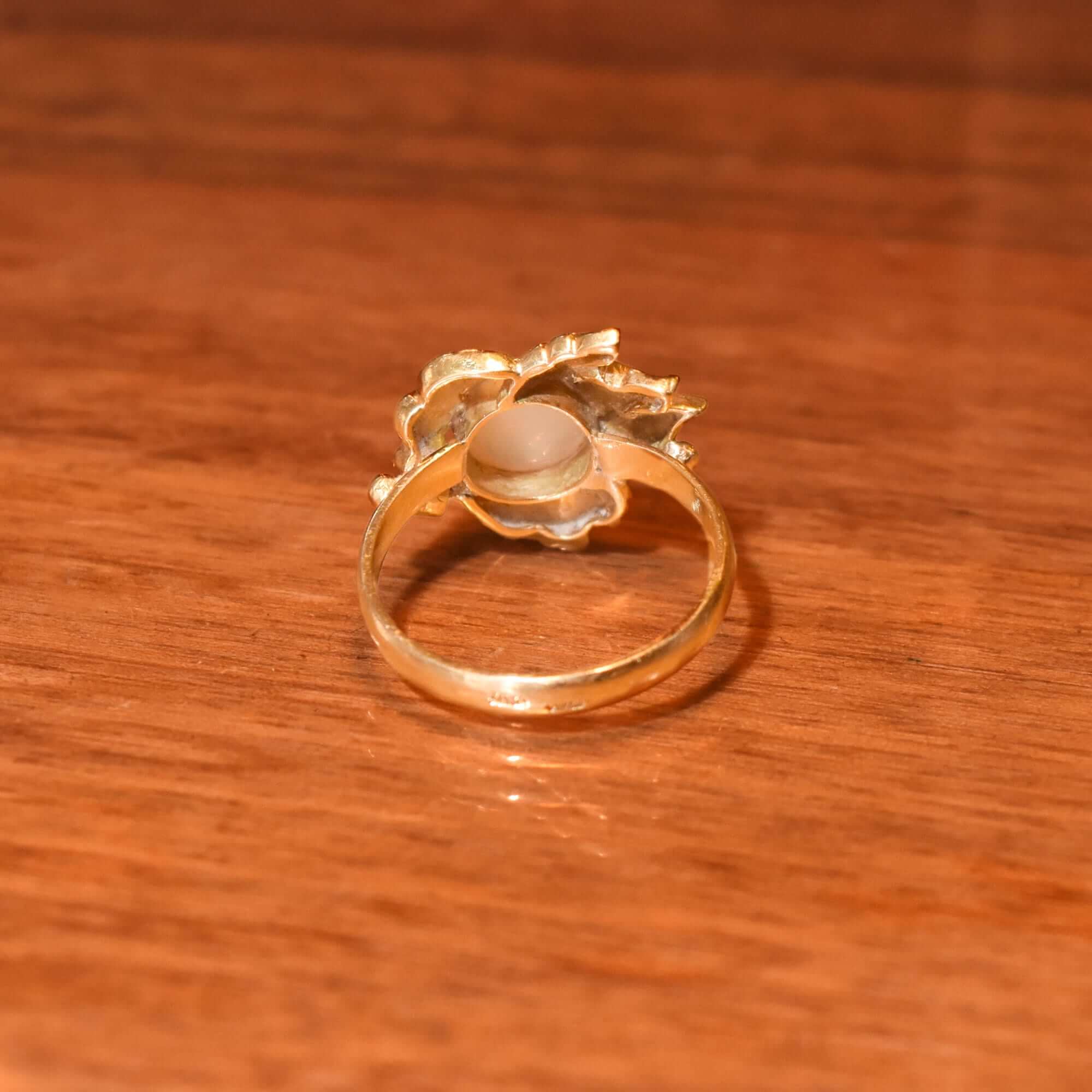 18K Gold Opal Cocktail Ring with Asymmetrical Leaf Setting