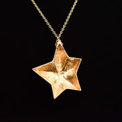 14K Gold Star Pendant Necklace, Asymmetric 5-Pointed Star, 1mm Cable Chain, Christmas Gift, 18.5" L