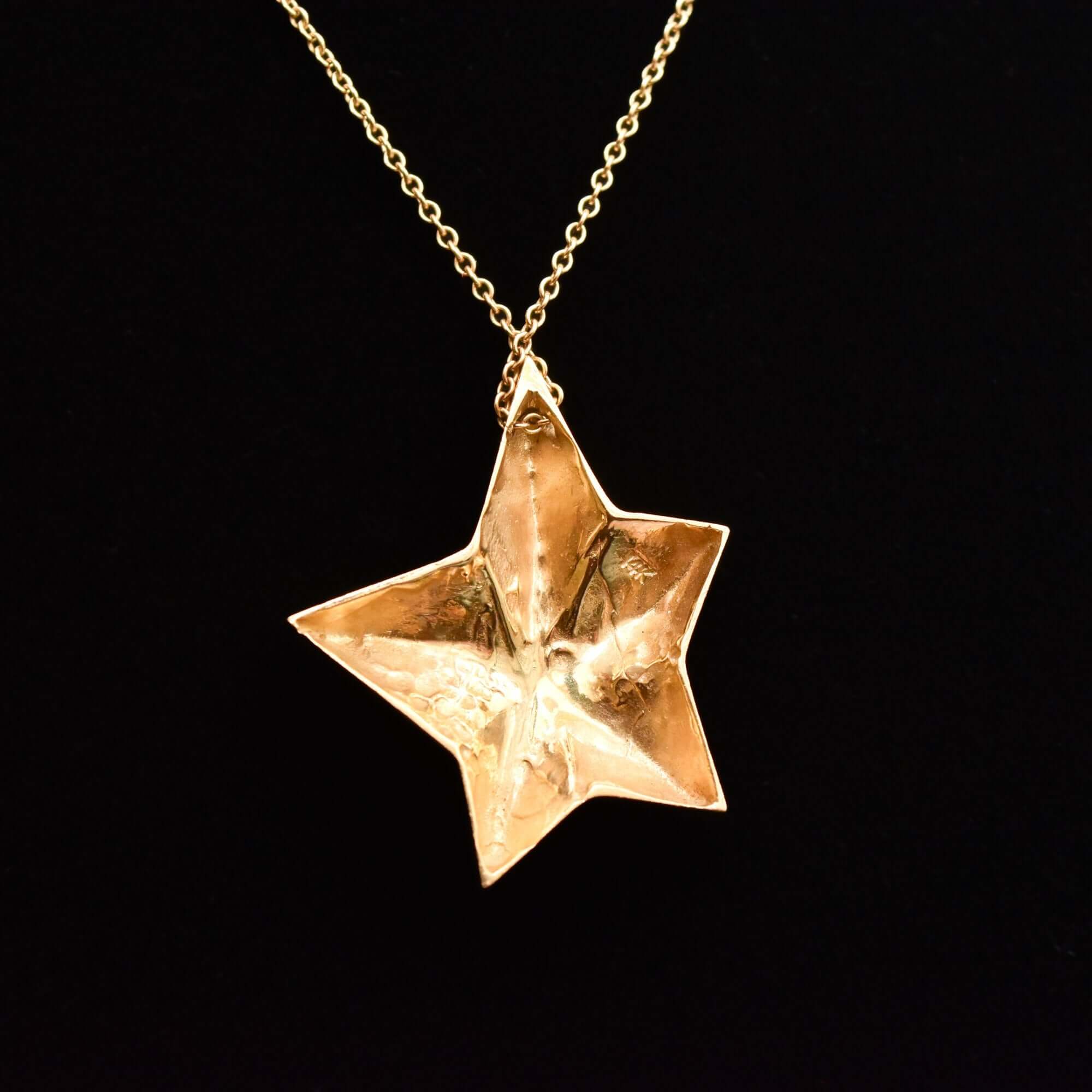 14K Gold Star Pendant Necklace, Asymmetric 5-Pointed Star, 1mm Cable Chain, Christmas Gift, 18.5" L