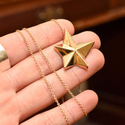 14K Gold Star Pendant Necklace, Asymmetric 5-Pointed Star, 1mm Cable Chain, Christmas Gift, 18.5" L