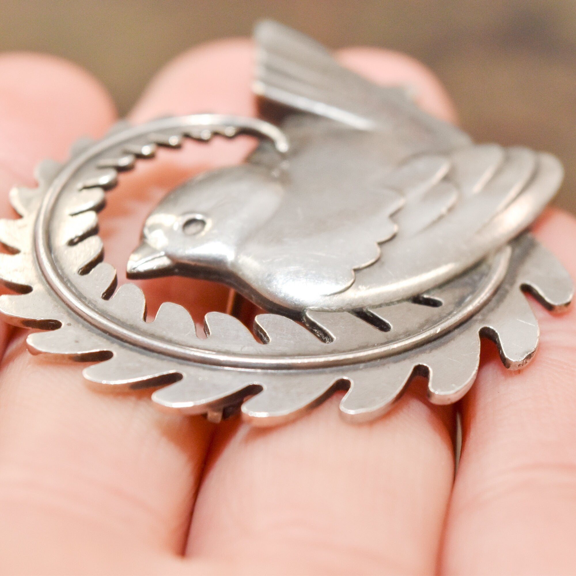 Georg Jensen Bird Brooch #309, Sterling Denmark, Dove On Branch, Christmas Gift, Estate Jewelry, 2" W