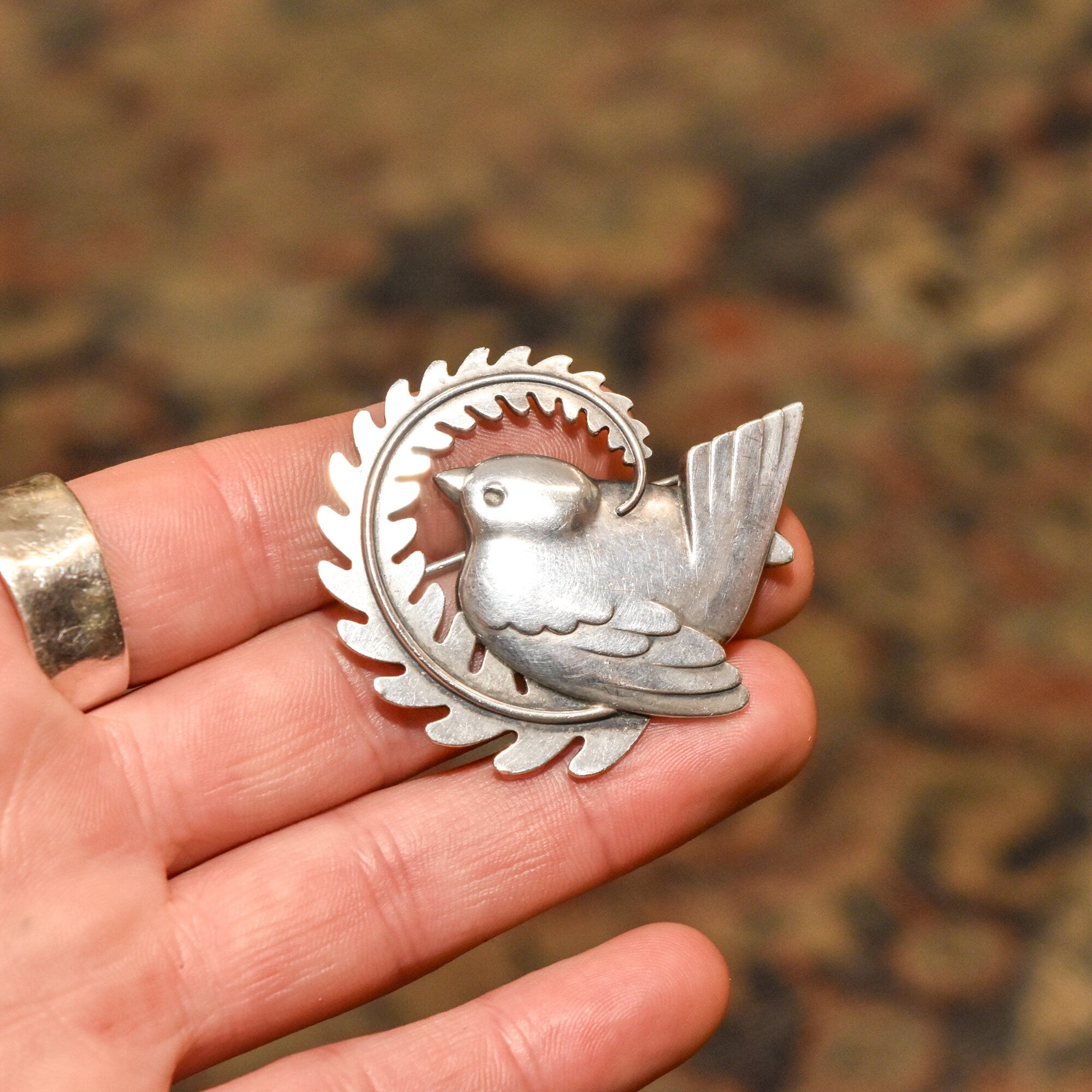 Georg Jensen Bird Brooch #309, Sterling Denmark, Dove On Branch, Christmas Gift, Estate Jewelry, 2" W