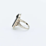 Art Deco 10K White Gold Black Onyx Diamond Ring