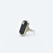Art Deco 10K White Gold Black Onyx Diamond Ring