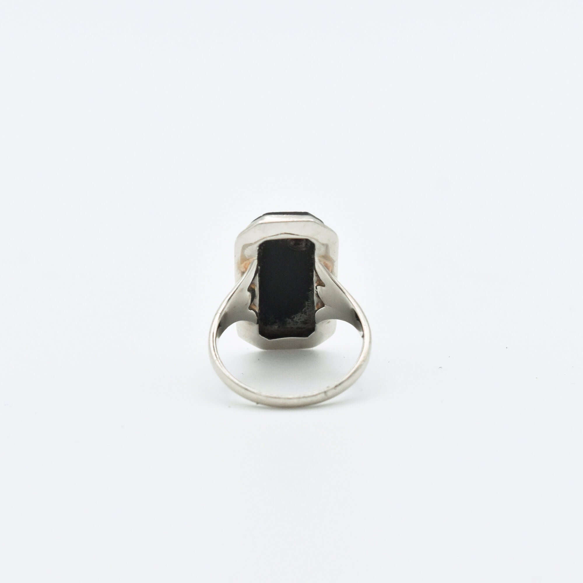 Art Deco 10K White Gold Black Onyx Diamond Ring