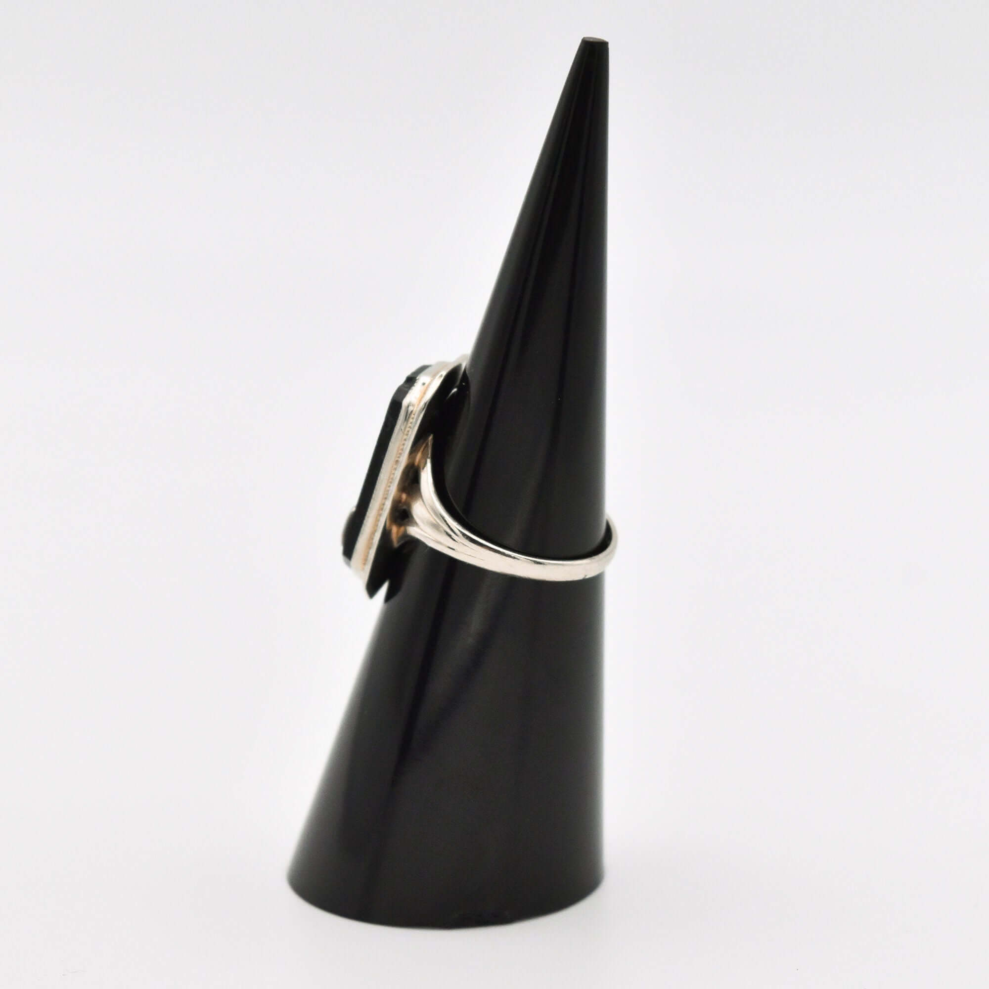 Art Deco 10K White Gold Black Onyx Diamond Ring