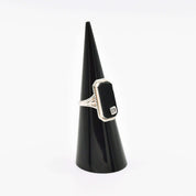 Art Deco 10K White Gold Black Onyx Diamond Ring