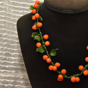 Mid-Century Tutti Frutti Venetian Glass Orange Berry Necklace, Festive Italian Glass Bead Necklace, 18.5" L