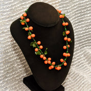 Mid-Century Tutti Frutti Venetian Glass Orange Berry Necklace, Festive Italian Glass Bead Necklace, 18.5" L