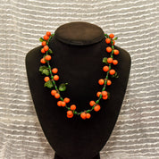 Mid-Century Tutti Frutti Venetian Glass Orange Berry Necklace, Festive Italian Glass Bead Necklace, 18.5" L
