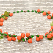 Mid-Century Tutti Frutti Venetian Glass Orange Berry Necklace, Festive Italian Glass Bead Necklace, 18.5" L