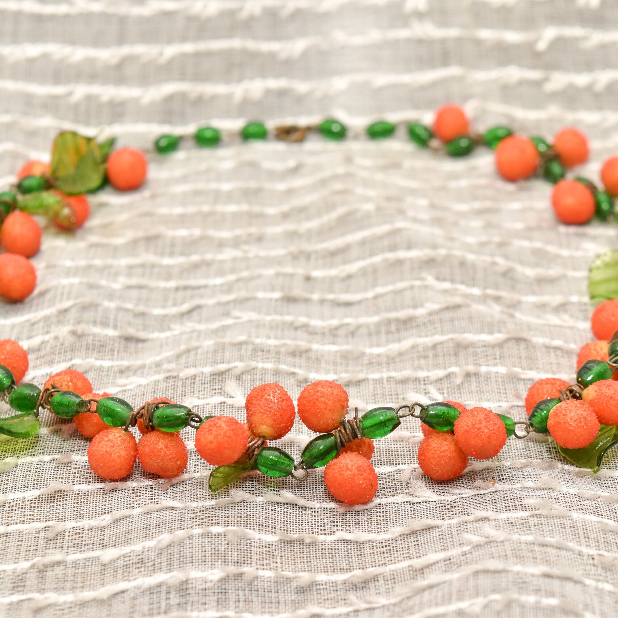 Mid-Century Tutti Frutti Venetian Glass Orange Berry Necklace, Festive Italian Glass Bead Necklace, 18.5" L