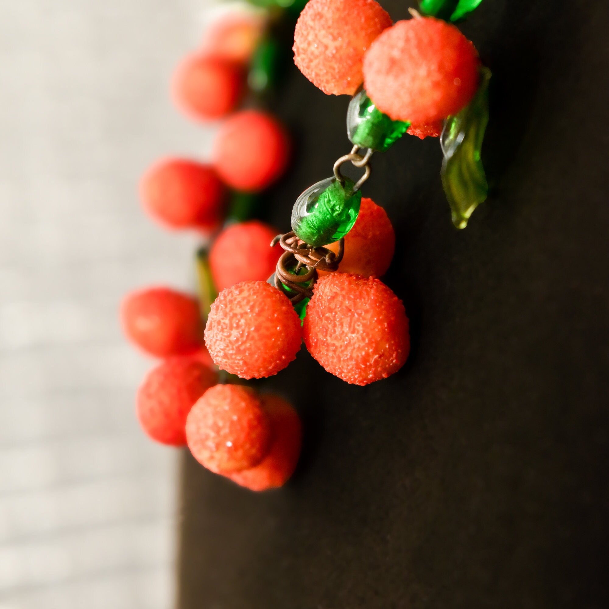 Mid-Century Tutti Frutti Venetian Glass Orange Berry Necklace, Festive Italian Glass Bead Necklace, 18.5" L