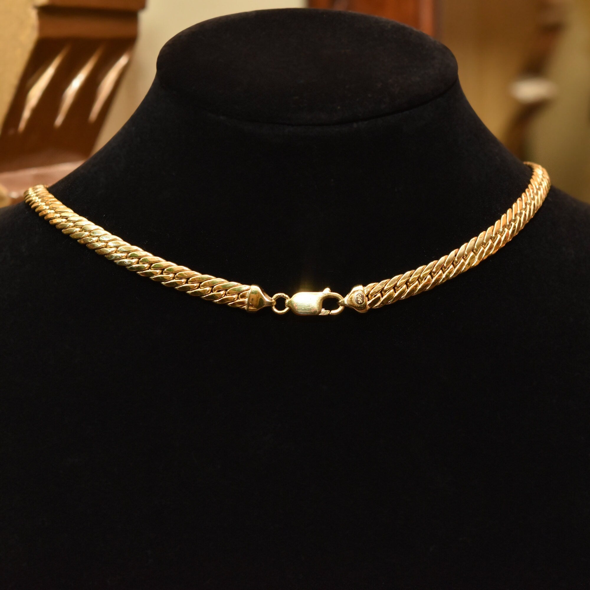 14K Yellow Gold Cuban Chain, 7mm Puffed Curb Link Necklace, Vintage Men's Jewelry, 18" L