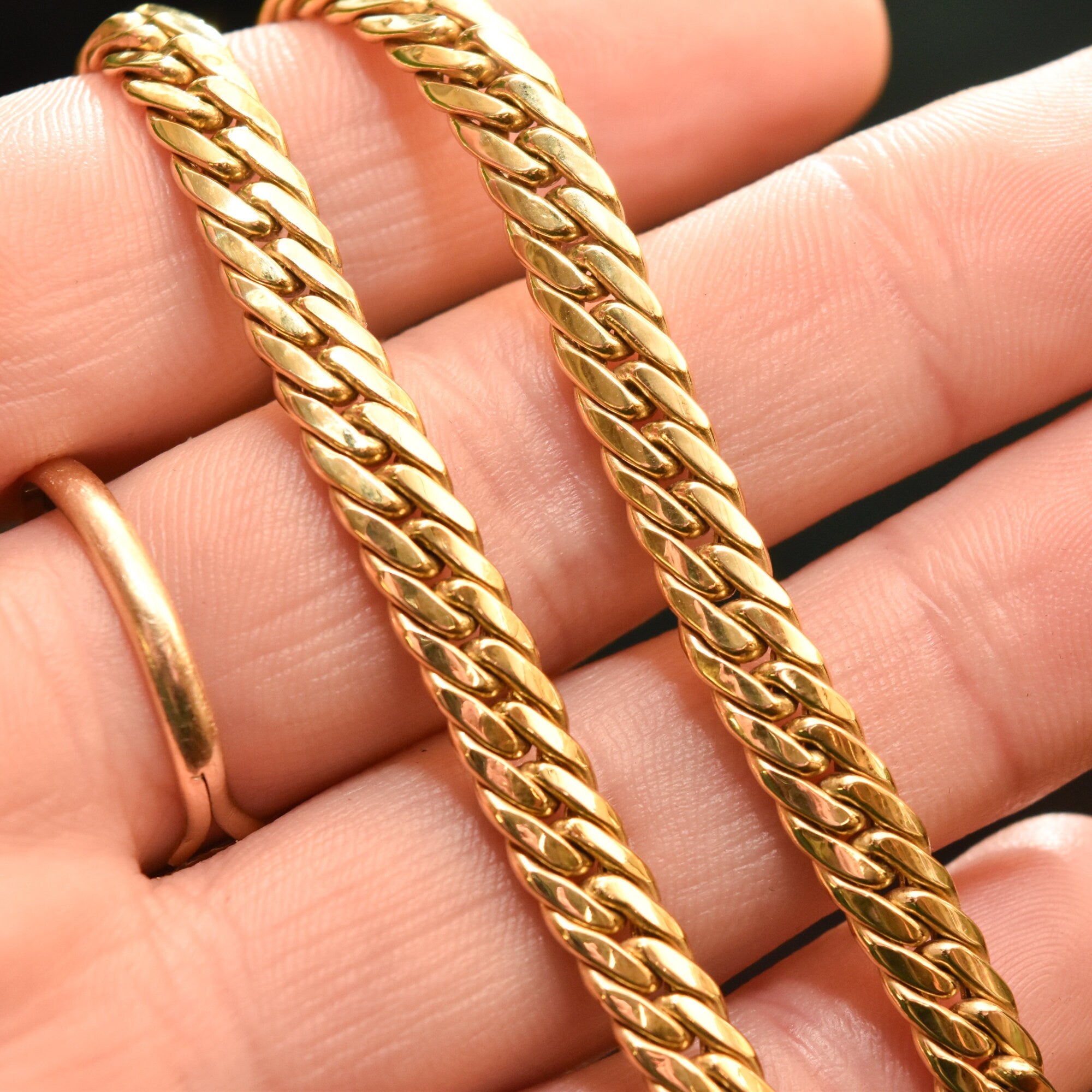 14K Yellow Gold Cuban Chain, 7mm Puffed Curb Link Necklace, Vintage Men's Jewelry, 18" L