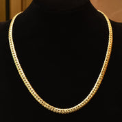 14K Yellow Gold Cuban Chain, 7mm Puffed Curb Link Necklace, Vintage Men's Jewelry, 18" L