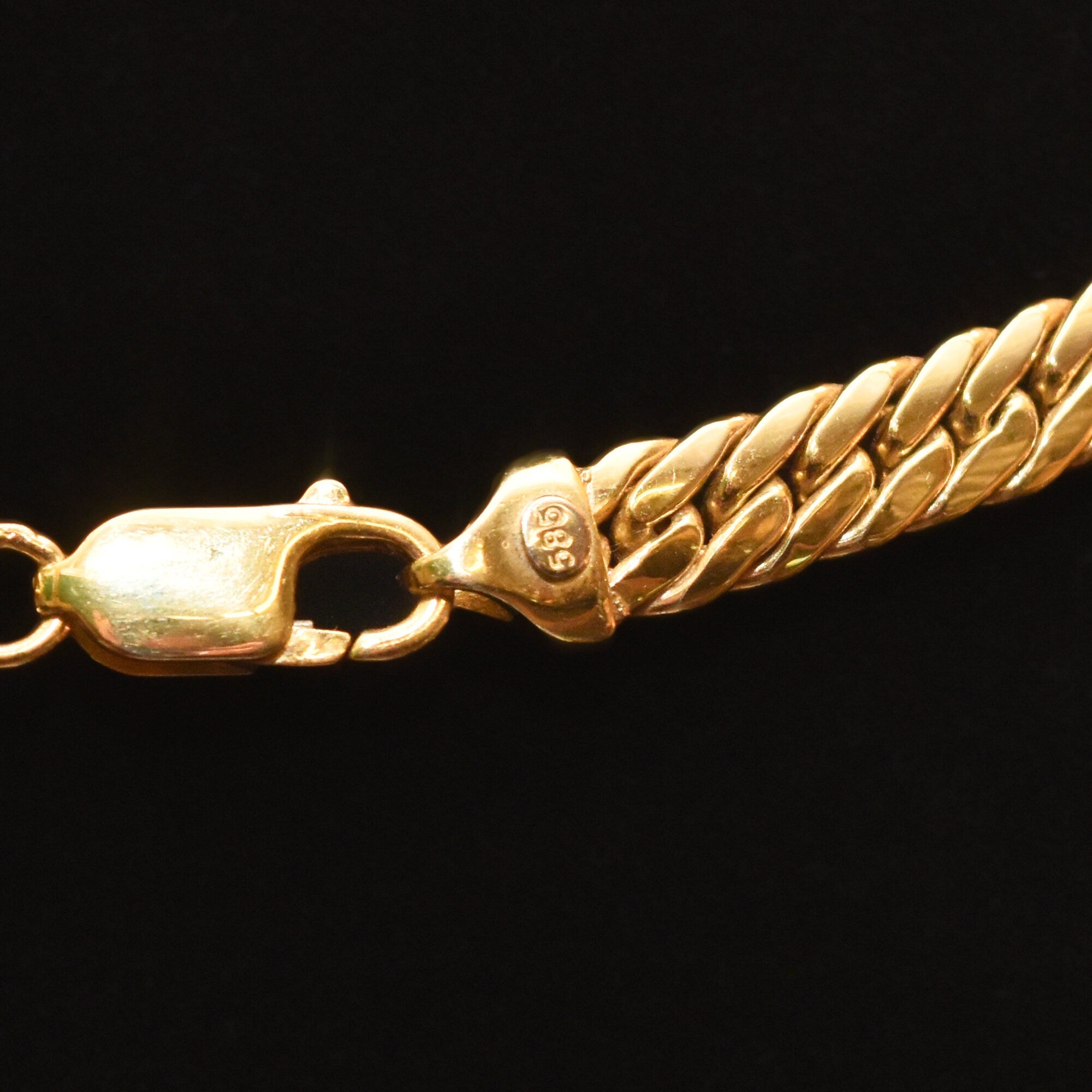 14K Yellow Gold Cuban Chain, 7mm Puffed Curb Link Necklace, Vintage Men's Jewelry, 18" L