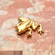 Givenchy Paris Golden Tree Frog Brooch, Satin Gold Plated, Vintage Designer Jewelry, 2.5"