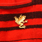 Givenchy Paris Golden Tree Frog Brooch, Satin Gold Plated, Vintage Designer Jewelry, 2.5"