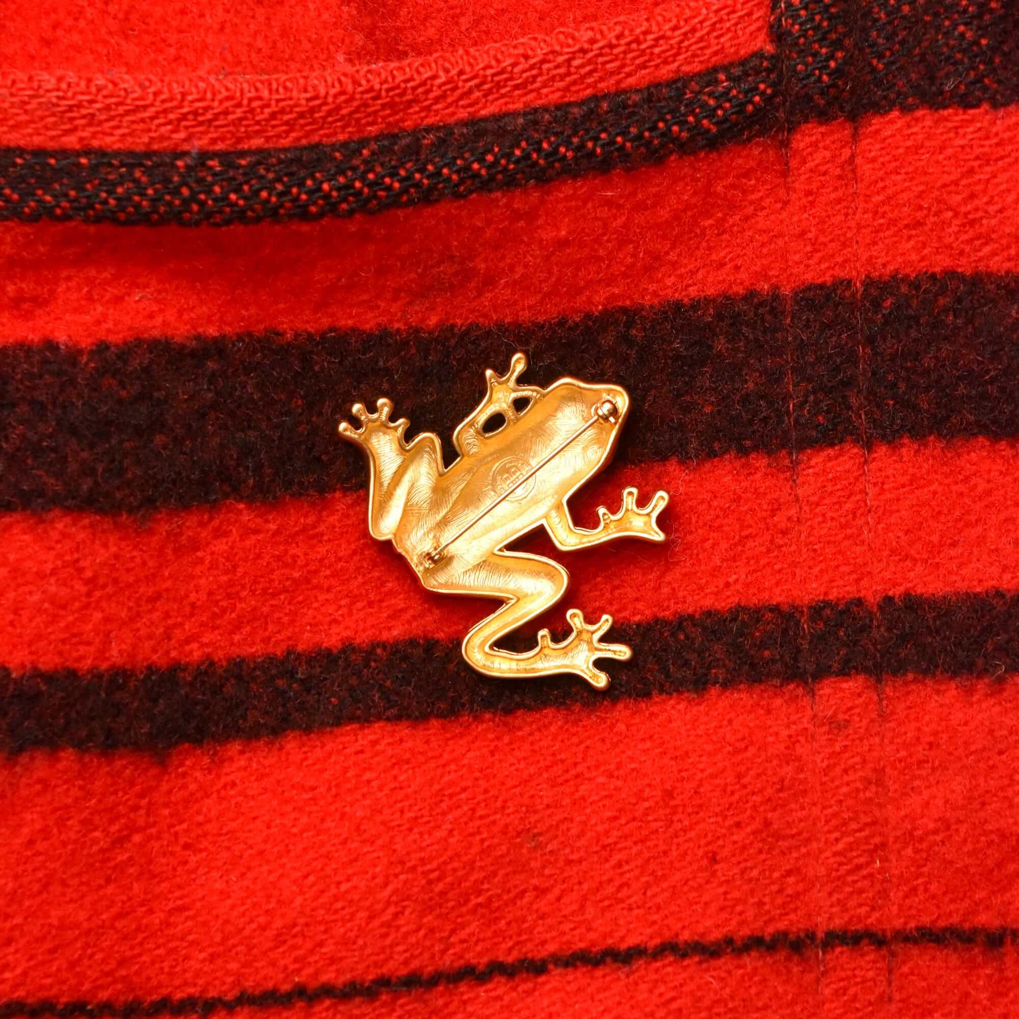Givenchy Paris Golden Tree Frog Brooch, Satin Gold Plated, Vintage Designer Jewelry, 2.5"