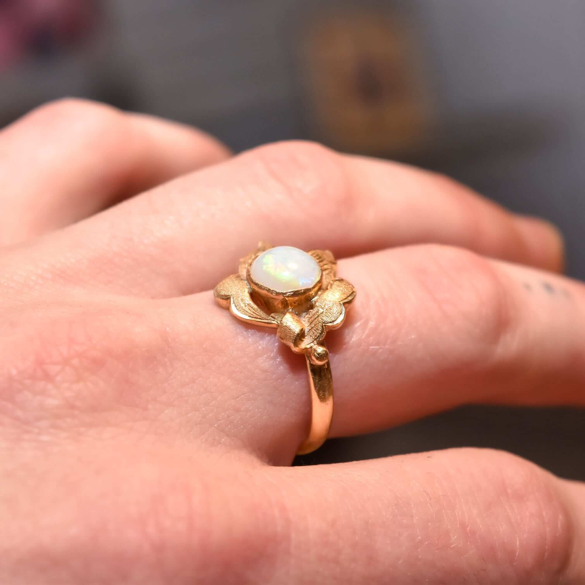 18K Gold Opal Cocktail Ring with Asymmetrical Leaf Setting