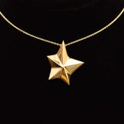 14K Gold Star Pendant Necklace, Asymmetric 5-Pointed Star, 1mm Cable Chain, Christmas Gift, 18.5" L
