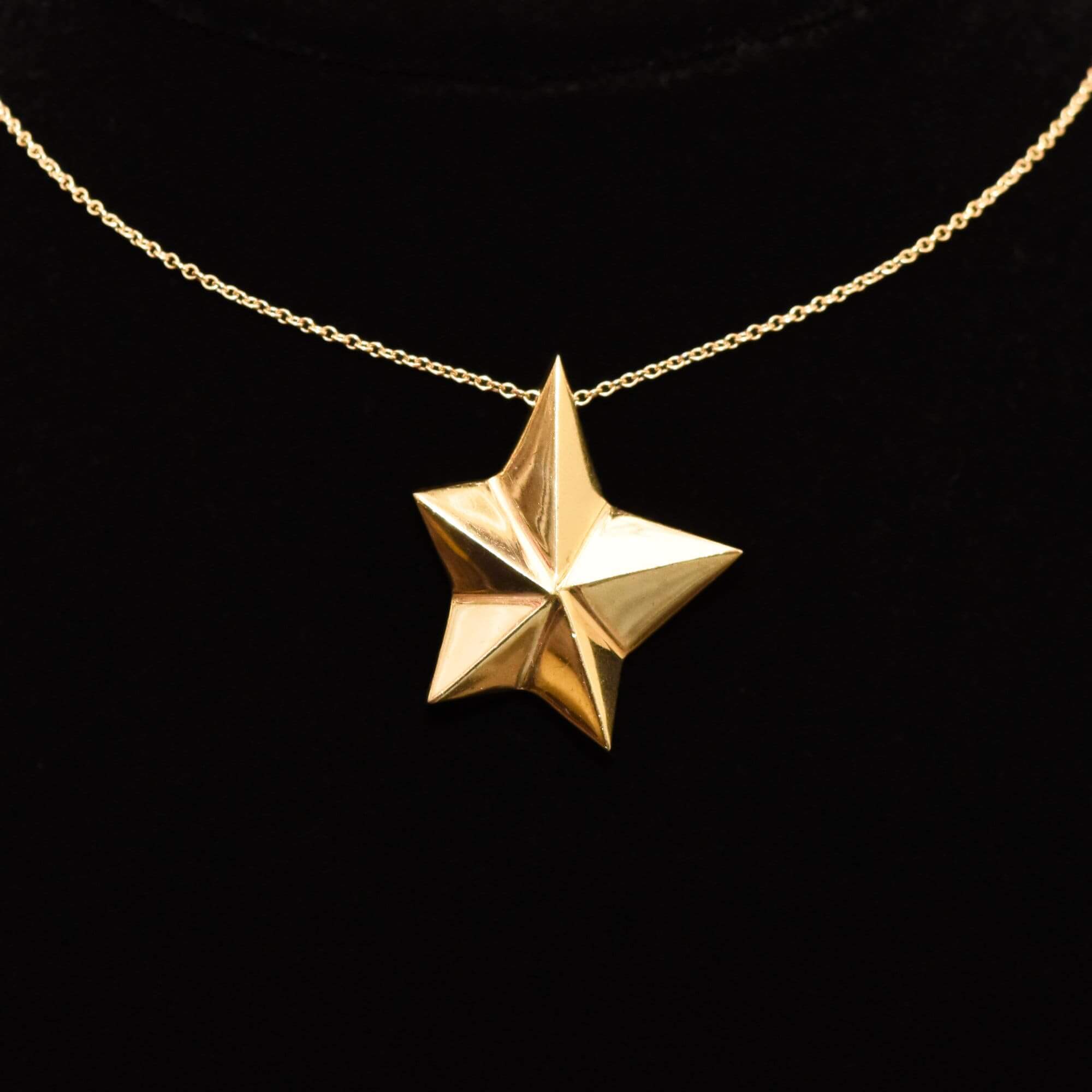 14K Gold Star Pendant Necklace, Asymmetric 5-Pointed Star, 1mm Cable Chain, Christmas Gift, 18.5" L