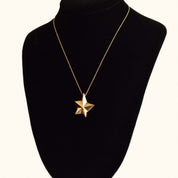 14K Gold Star Pendant Necklace, Asymmetric 5-Pointed Star, 1mm Cable Chain, Christmas Gift, 18.5" L