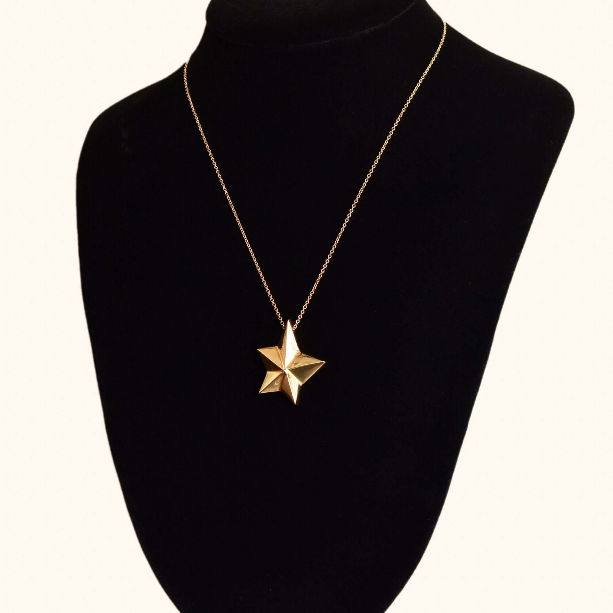 14K Gold Star Pendant Necklace, Asymmetric 5-Pointed Star, 1mm Cable Chain, Christmas Gift, 18.5" L