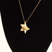 14K Gold Star Pendant Necklace, Asymmetric 5-Pointed Star, 1mm Cable Chain, Christmas Gift, 18.5" L