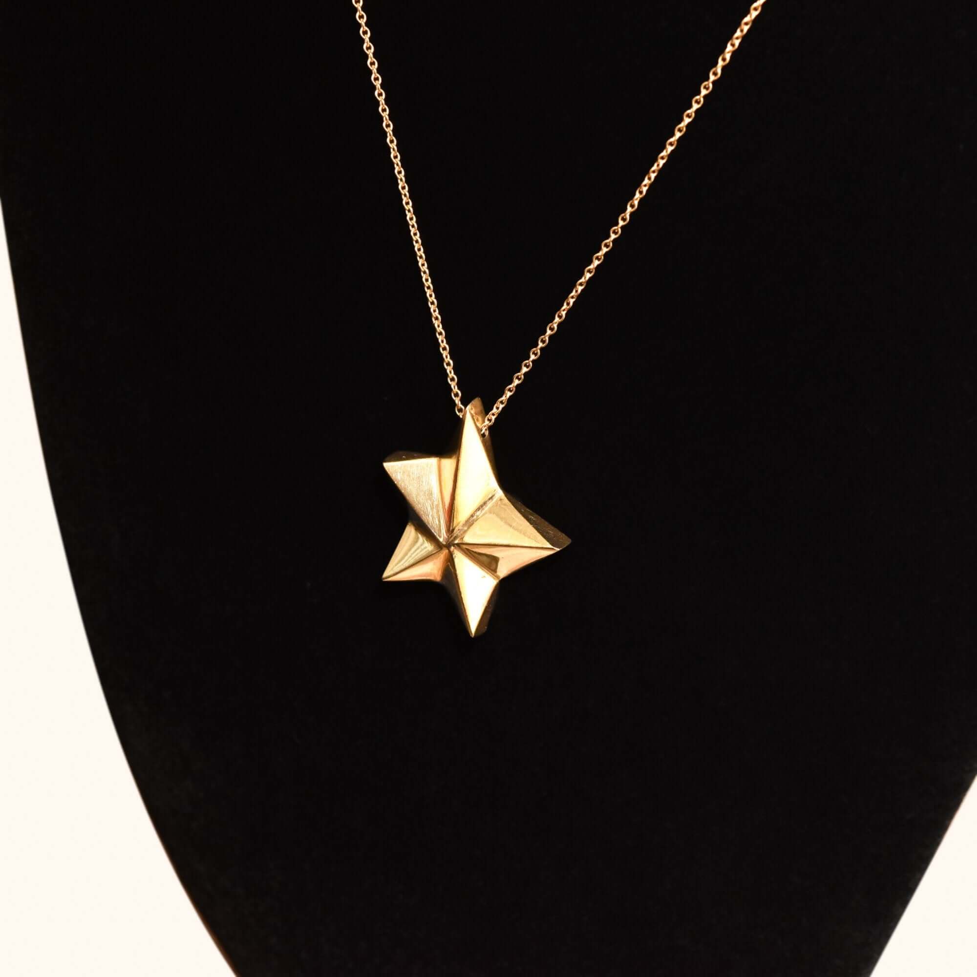 14K Gold Star Pendant Necklace, Asymmetric 5-Pointed Star, 1mm Cable Chain, Christmas Gift, 18.5" L